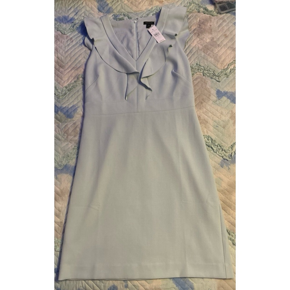 NEW Ann Taylor Mint Green Ruffle V Neck Knee Length Sleeveless Sheath Dress, 6